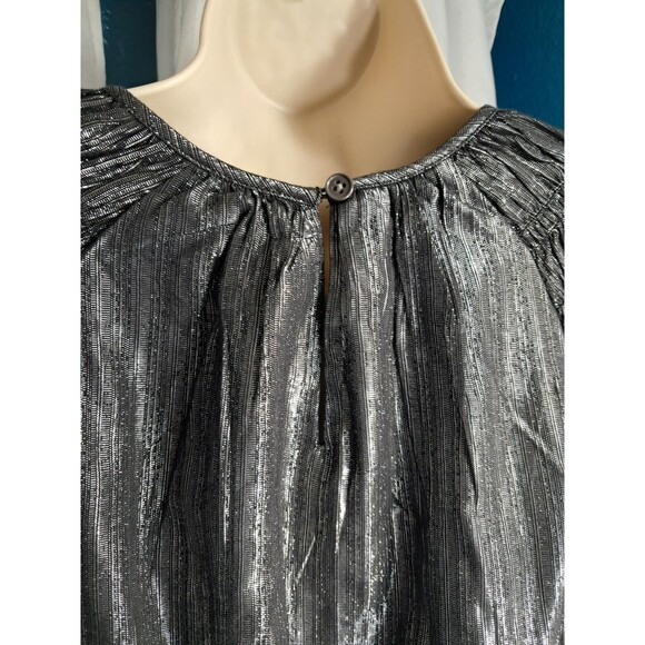 LOFT Women’s Silver Metallic Shimmer Smocked Flounce Dress Size Med - Picture 8 of 11